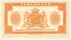 Nederland. 2½ gulden. Muntbiljet. Type 1943. Type Wilhelmina I. - Prachtig -.