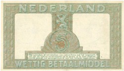 Nederland. 5 gulden. Zilverbon. Type 1944. - Prachtig.