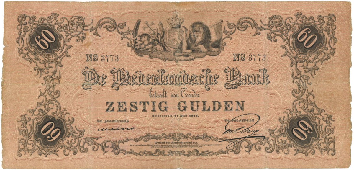 Nederland. 60 gulden. Bankbiljet. Type 1860. - Fraai.