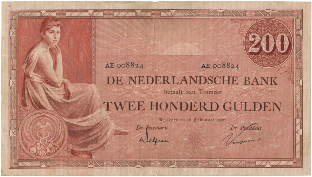 Nederland. 200 gulden. Bankbiljet. Type 1921. Type Grietje Seel. - Zeer Fraai -.