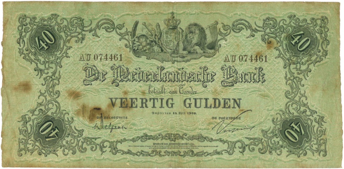 Nederland. 40 gulden. Bankbiljet. Type 1860. - Fraai.