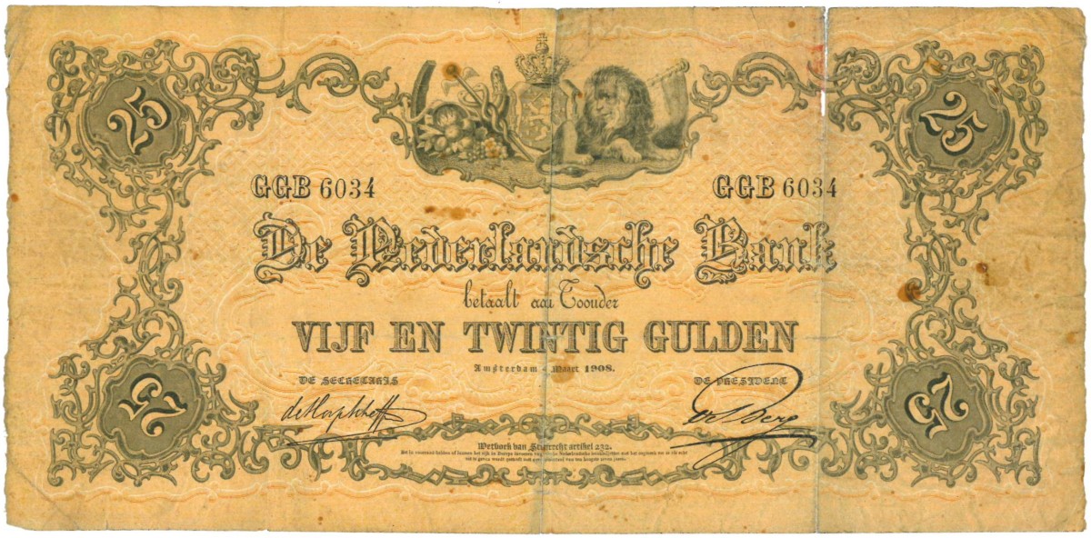 Nederland. 25 gulden. Bankbiljet. Type 1860. Type Geeltje. - Fraai -.