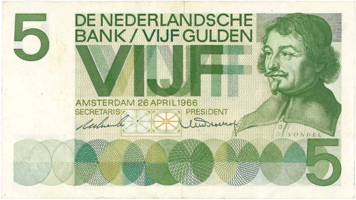 Nederland. 5 gulden. Bankbiljet. Type 1966. Type Vondel I. - Zeer Fraai -.