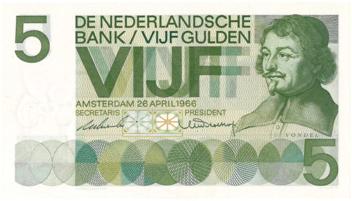 Nederland. 5 gulden. Bankbiljet. Type 1966. Type Vondel I. - Nagenoeg UNC.