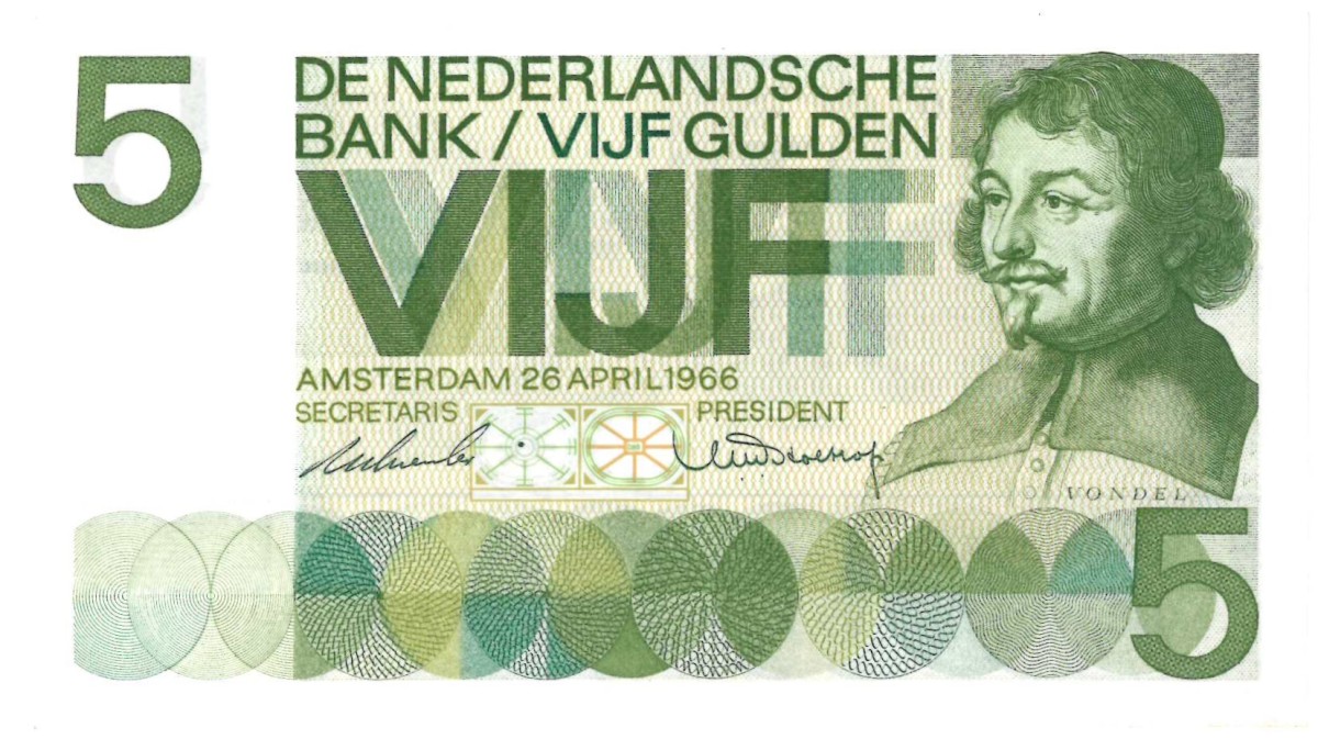 Nederland. 5 gulden. Bankbiljet. Type 1966. Type Vondel I. - UNC.