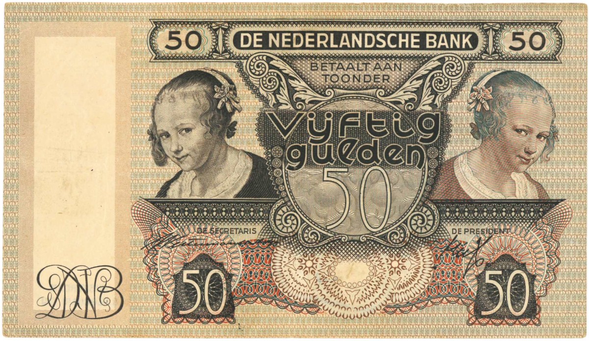 Nederland. 50 gulden. Bankbiljet. Type 1941. Type Oestereetster. - Zeer Fraai.