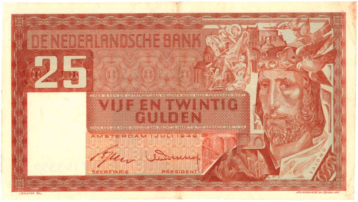 Nederland. 25 gulden. Bankbiljet. Type 1949. Type Salomo. - Prachtig -.