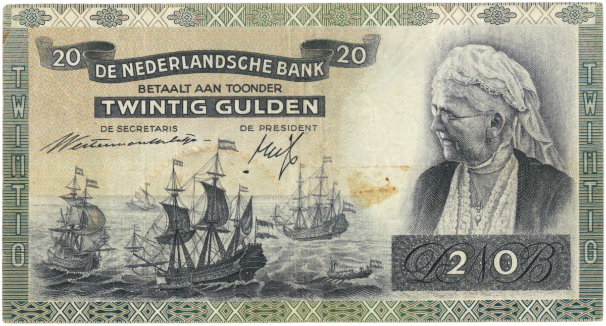 Nederland. 20 gulden. Bankbiljet. Type 1939. Type Emma. - Zeer Fraai -.