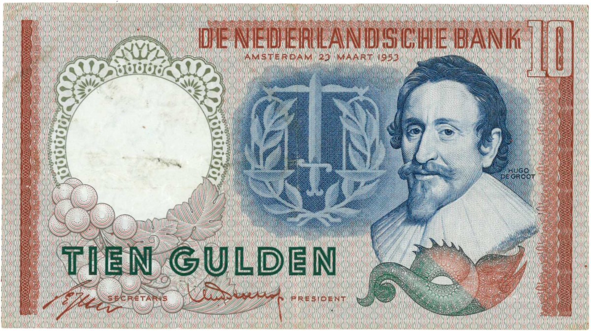 Nederland. 10 gulden. Bankbiljet. Type 1953. Type Hugo de Groot. - Zeer Fraai -.