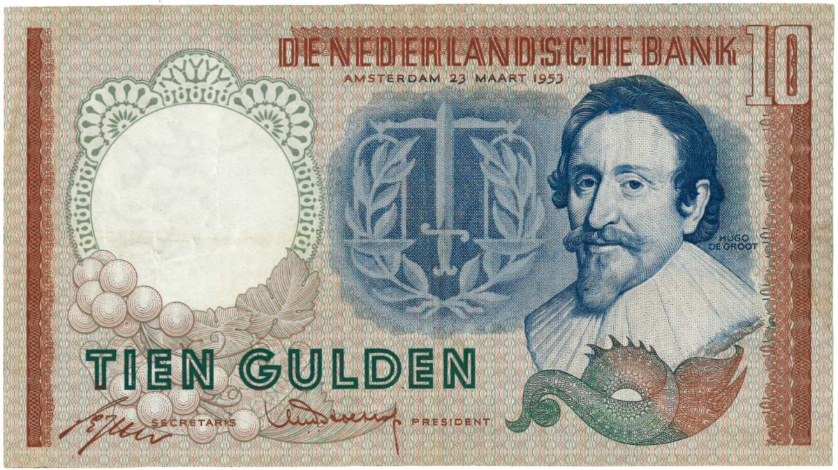 Nederland. 10 gulden. Bankbiljet. Type 1953. Type Hugo de Groot. - Zeer Fraai -.