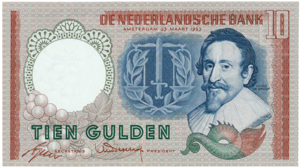 Nederland. 10 gulden. Bankbiljet. Type 1953. Type Hugo de Groot. - Prachtig.