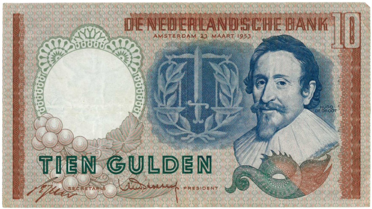 Nederland. 10 gulden. Bankbiljet. Type 1953. Type Hugo de Groot. - Zeer Fraai.