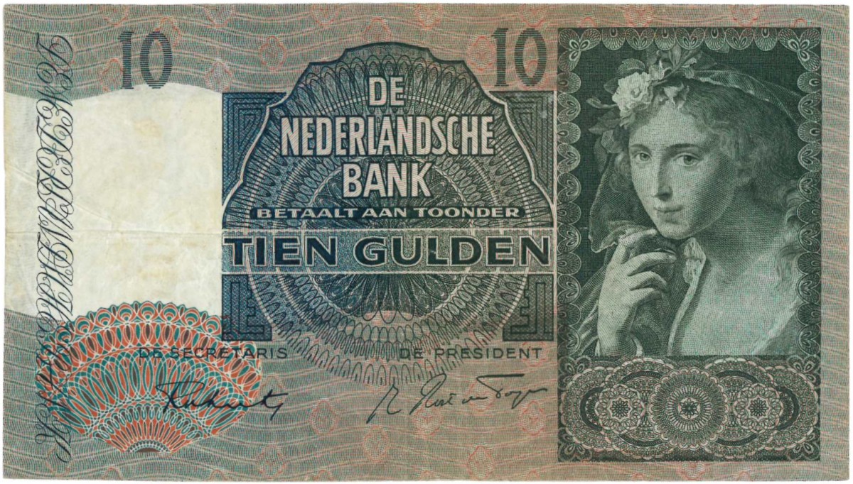 Nederland. 10 gulden. Bankbiljet. Type 1940 II. Type Meisje met druiven. - Fraai.