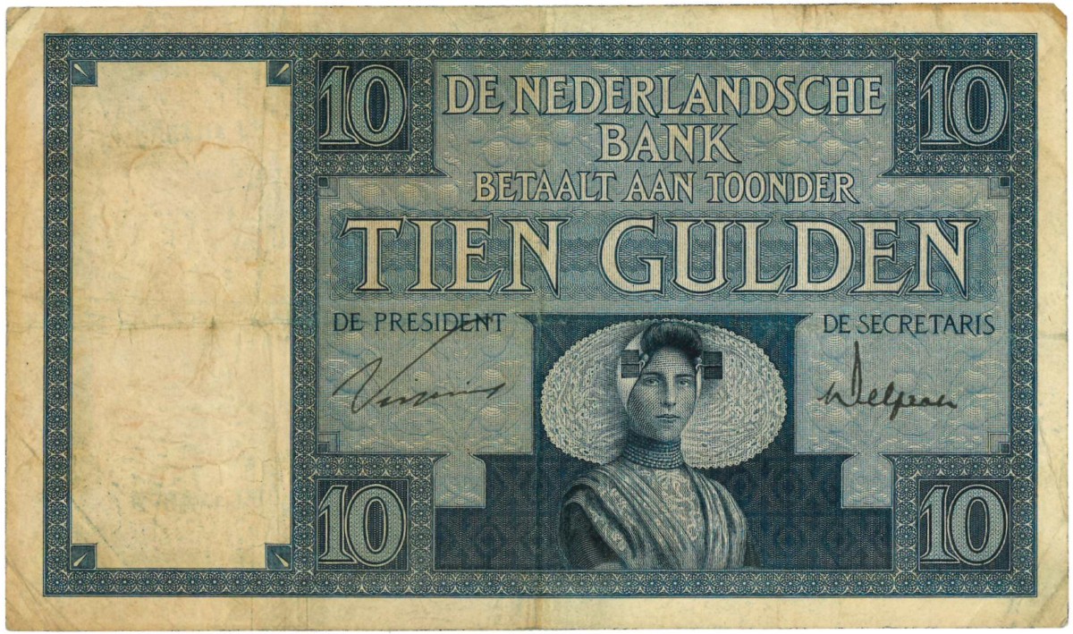 Nederland. 10 gulden. Bankbiljet. Type 1924. Type Zeeuws meisje. - Fraai -.