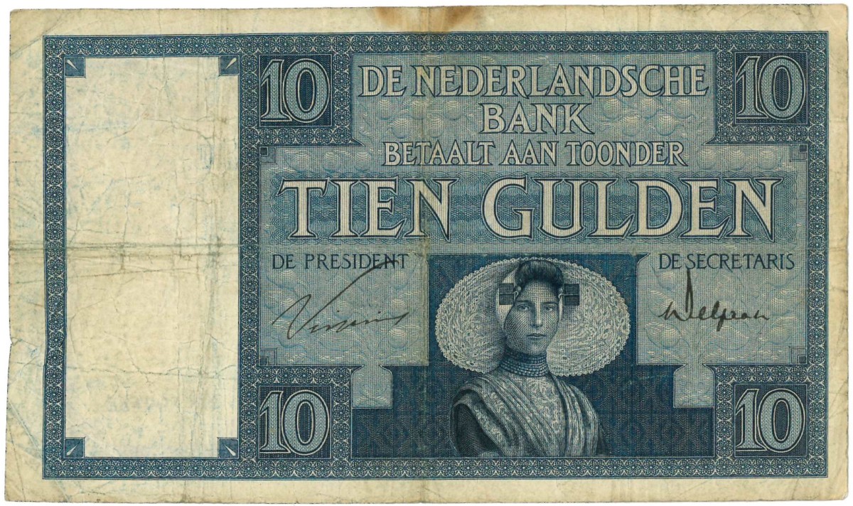 Nederland. 10 gulden. Bankbiljet. Type 1924. Type Zeeuws meisje. - Fraai -.
