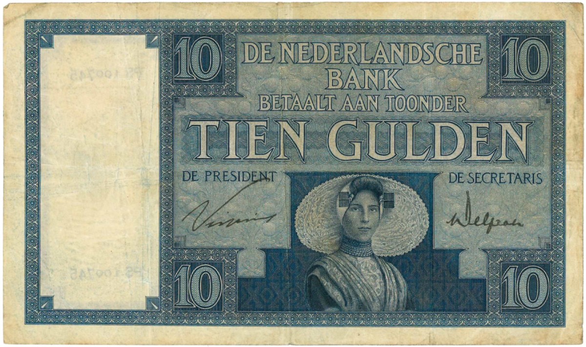 Nederland. 10 gulden. Bankbiljet. Type 1924. Type Zeeuws meisje. - Zeer Fraai -.