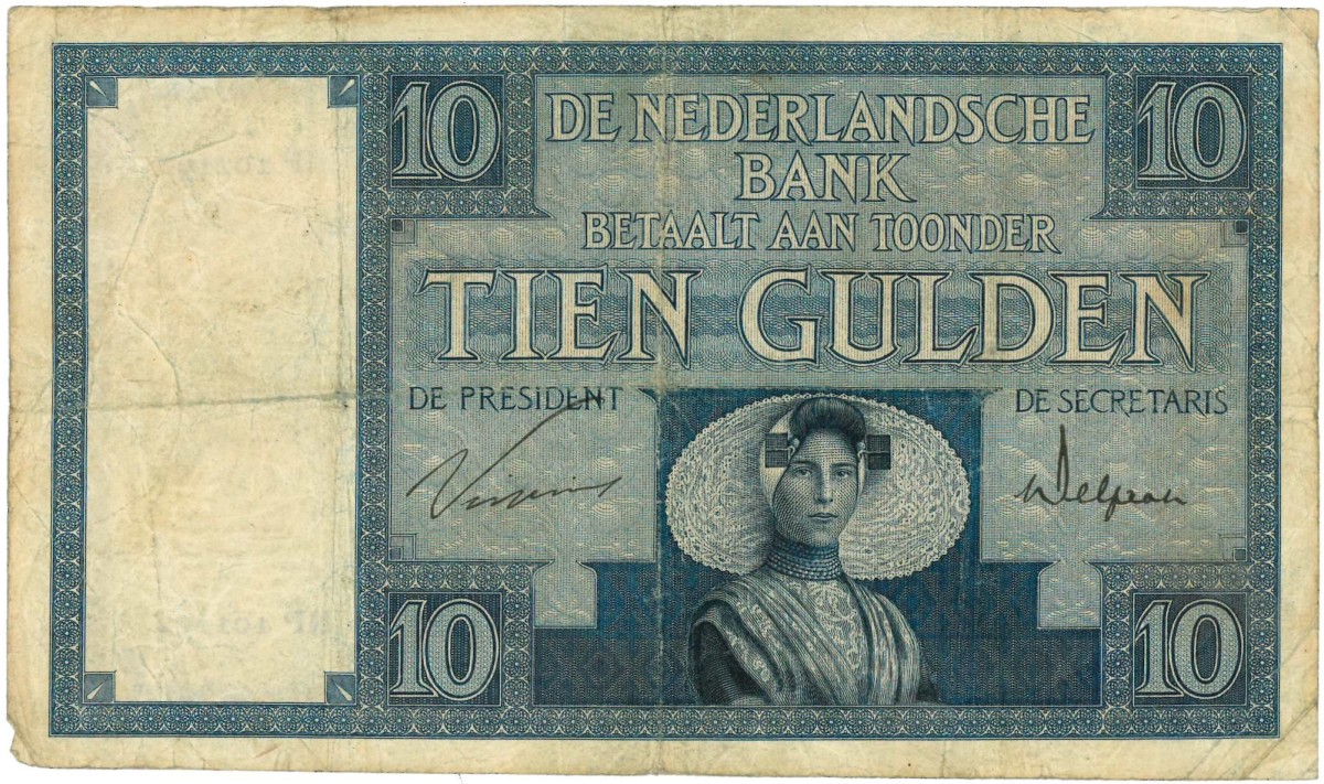 Nederland. 10 gulden. Bankbiljet. Type 1924. Type Zeeuws meisje. - Fraai.
