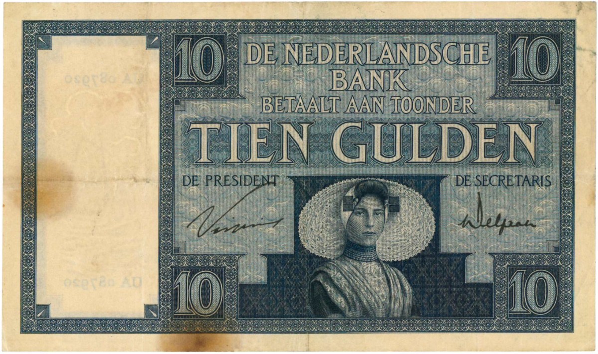 Nederland. 10 gulden. Bankbiljet. Type 1924. Type Zeeuws meisje. - Zeer Fraai -.