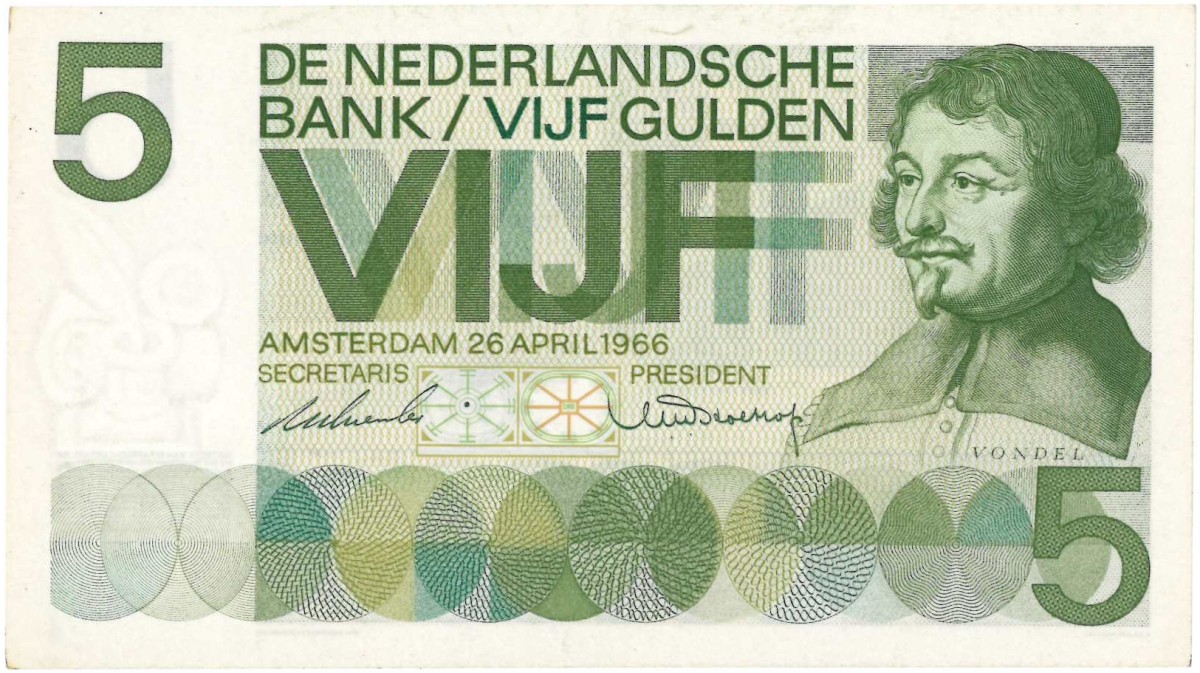 Nederland. 5 gulden. Bankbiljet. Type 1966. Type Vondel I. - UNC.