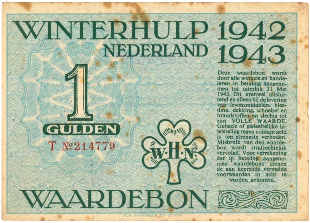 Nederland. 1 gulden. Waardebon. Type 1942-1943. - Zeer Fraai.