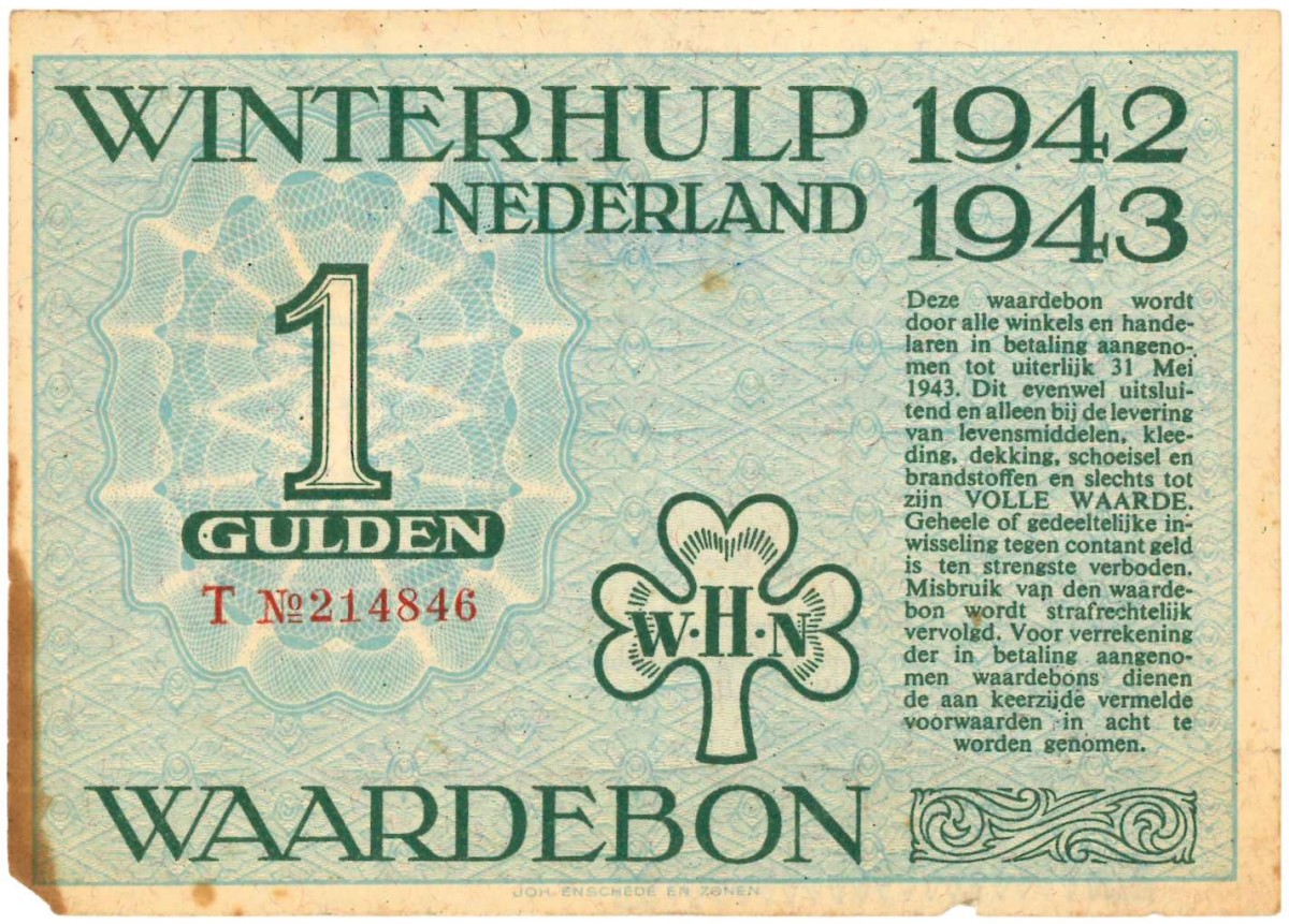 Nederland. 1 gulden. Waardebon. Type 1942-1943. - Fraai.