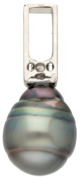 18 kt. Witgouden hanger met druppelvormige Tahiti parel en een diamant.