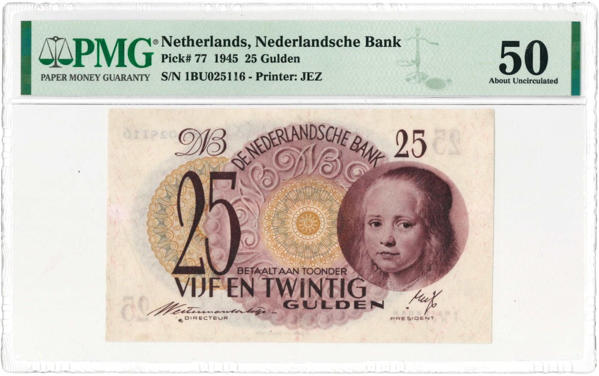 Nederland. 25 gulden. Bankbiljet. Type 1945. Type Meisje in blauw. - Nagenoeg UNC.