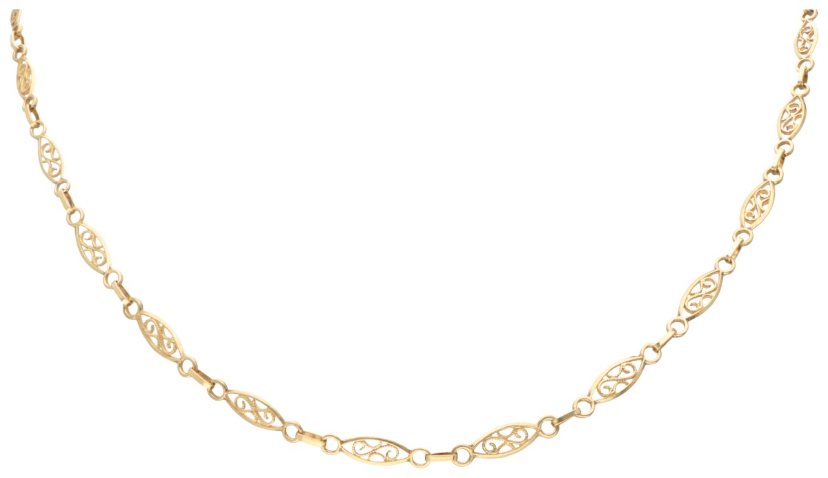 18K Geelgouden collier met filigrain schakels.