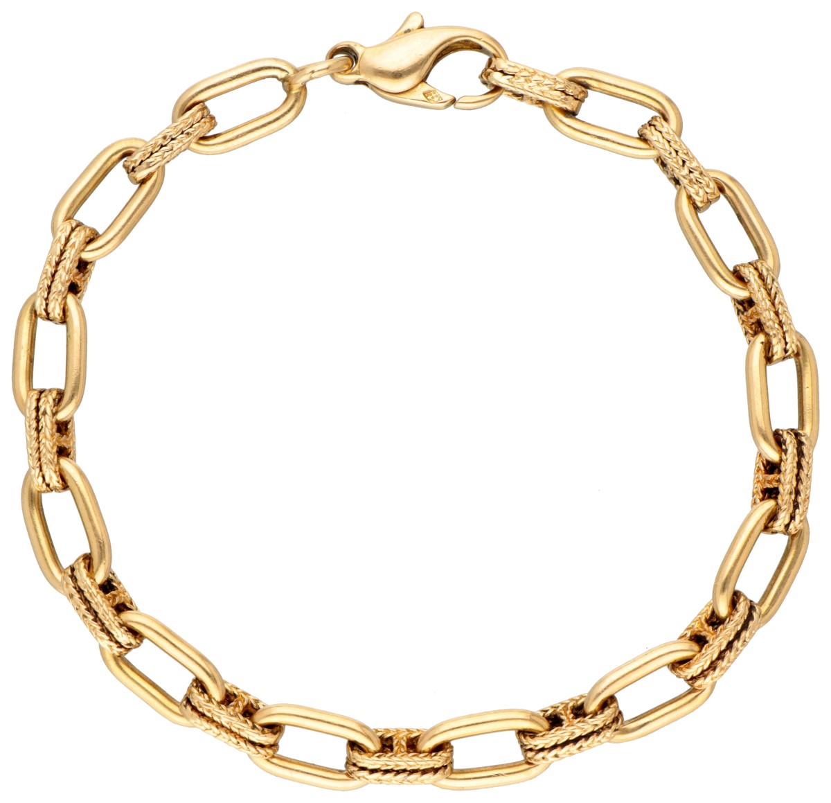 Franse 18K geelgouden vintage anker-schakelarmband met gevlochten tussenschakels.