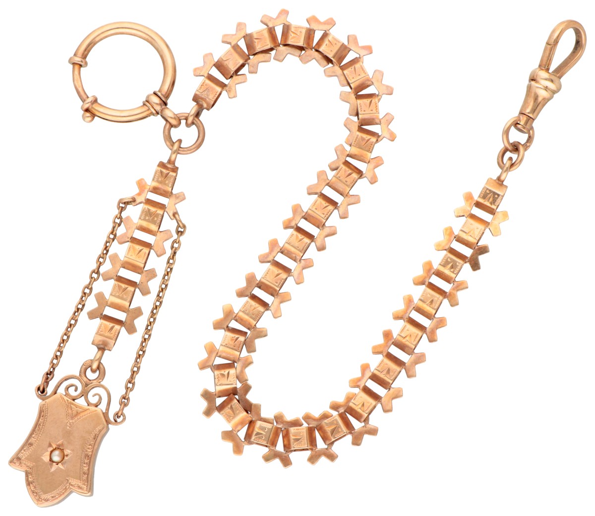 Antieke 14K roségouden zakhorlogeketting.