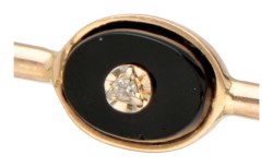 No reserve - 18K Geelgouden Franse staafbroche met diamant op onyx plaquette.