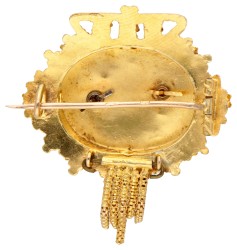 Antieke Nederlandse 14K geelgouden klederdracht cantille broche met s-vormige applique.