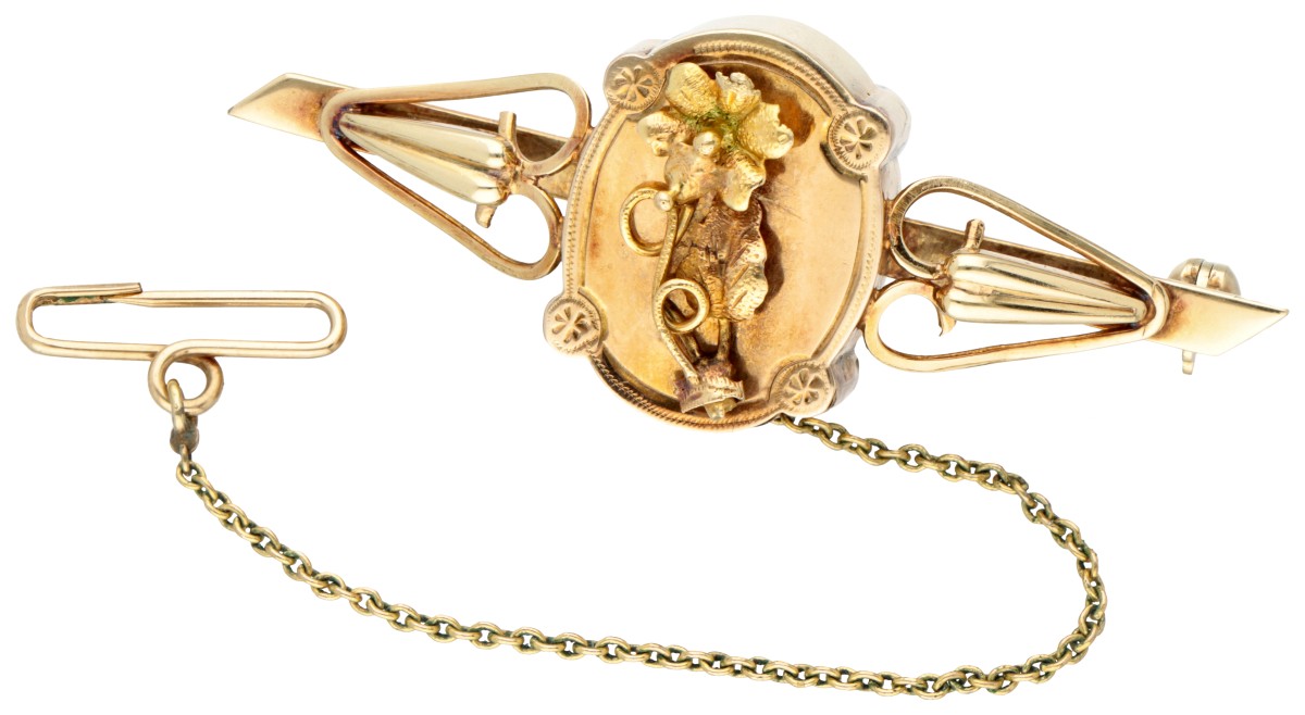 Antieke 14K geelgouden broche met bloem.