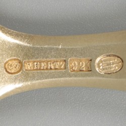 2-delige set geëmailleerde lepels (Peter Hertz, 1886) zilver, goud-verguld.