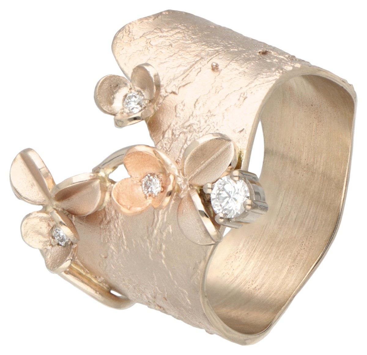 18K Gouden design ring bezet met ca. 0.12 ct. diamant.