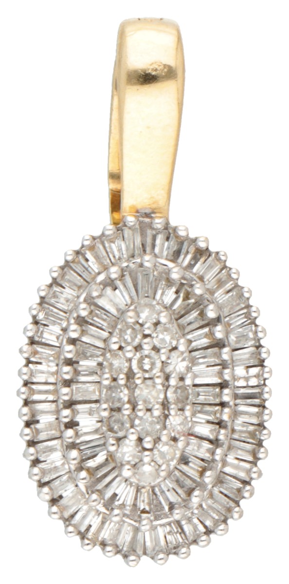 14K Witgouden ovale hanger met diamant.