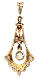 Platina/gouden Art Deco hanger bezet met roos geslepen diamanten.