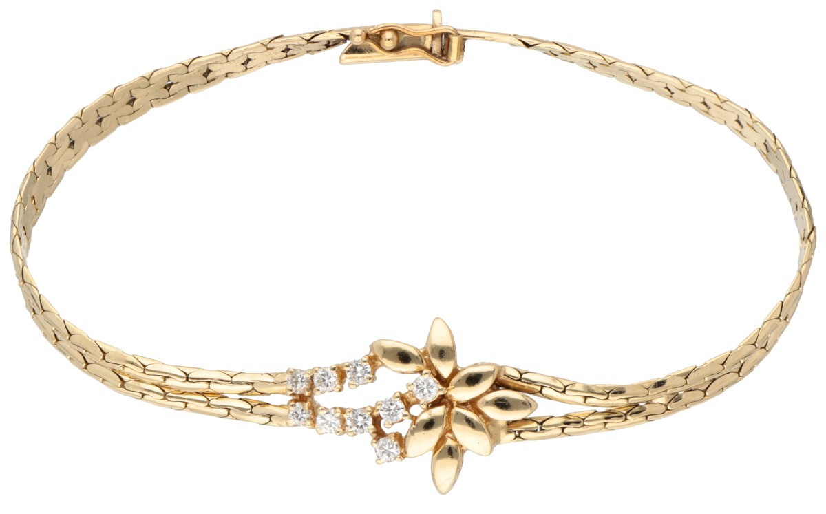 14K Geelgouden vintage armband bezet met ca. 0.27 ct. diamant.