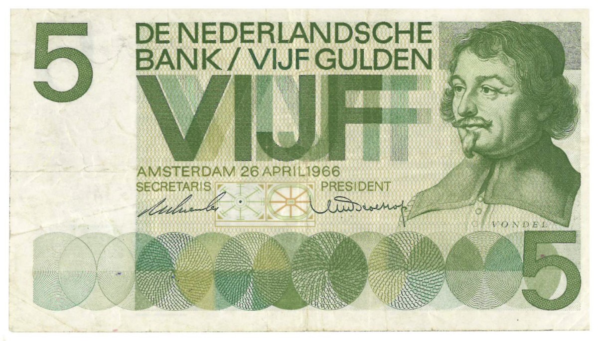Nederland. 5 gulden. Bankbiljet. Type 1966. Type Vondel I. - Zeer Fraai.