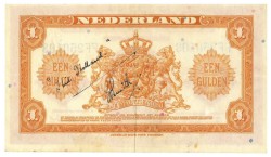 Nederland. 1 gulden. Muntbiljet. Type 1943. Type Wilhelmina. - Zeer Fraai +.