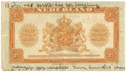 Nederland. 2½ gulden. Muntbiljet. Type 1943. Type Wilhelmina. - Fraai.