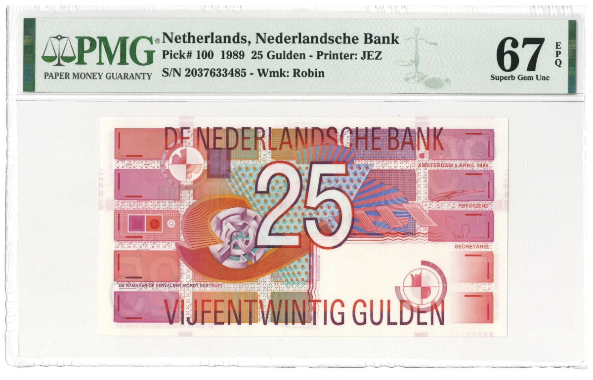 Nederland. 25 gulden. Bankbiljet. Type 1989. Type Roodborstje. - UNC.