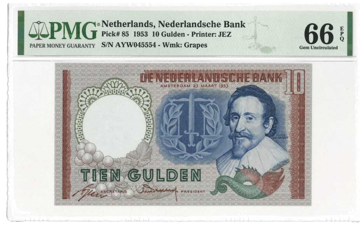 Nederland. 10 gulden. Bankbiljet. Type 1953. Type Hugo de Groot. - UNC.