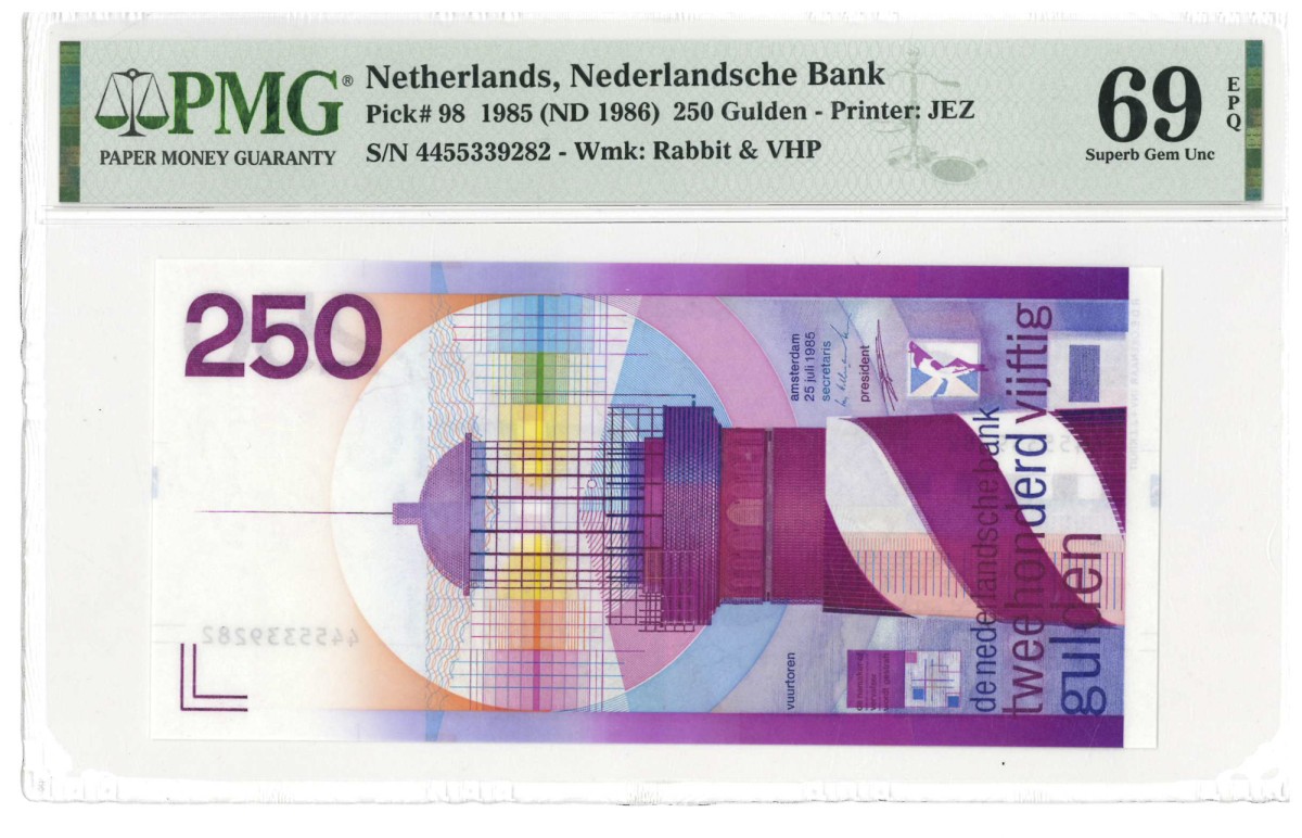 Nederland. 250 gulden. Bankbiljet. Type 1985. Type Vuurtoren. - UNC.