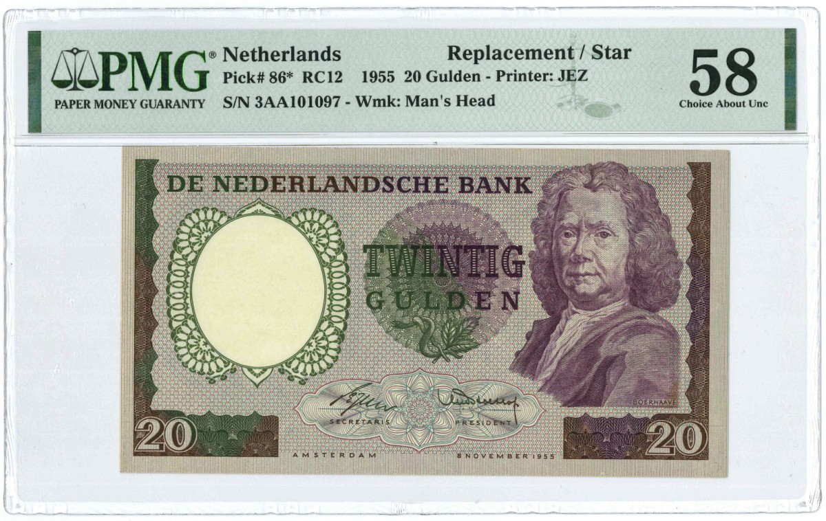 Nederland. 20 gulden. Bankbiljet. Type 1955. Type Boerhaave. - Nagenoeg UNC.