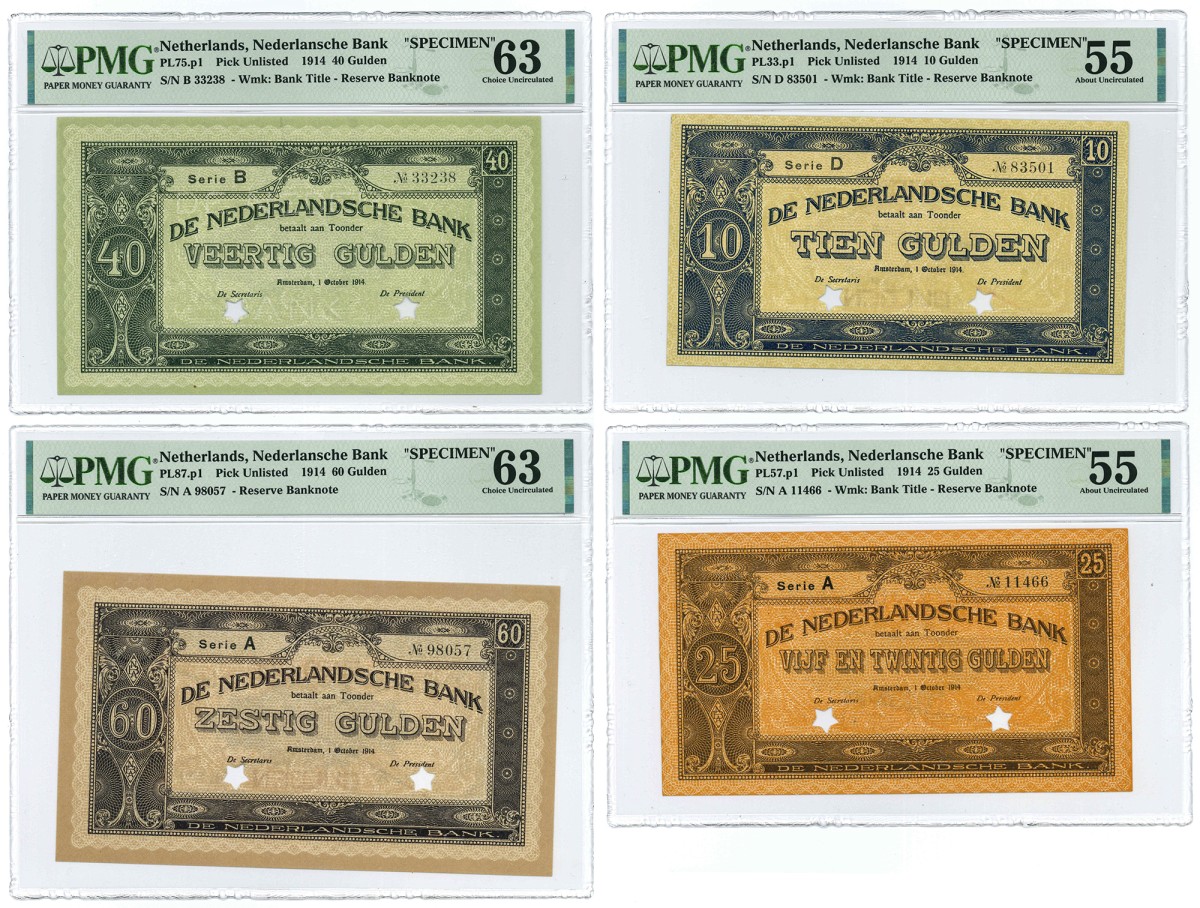 Nederland. 10, 25, 40 en 60 gulden. Reserve biljetten. Type 1914. - UNC-/UNC.