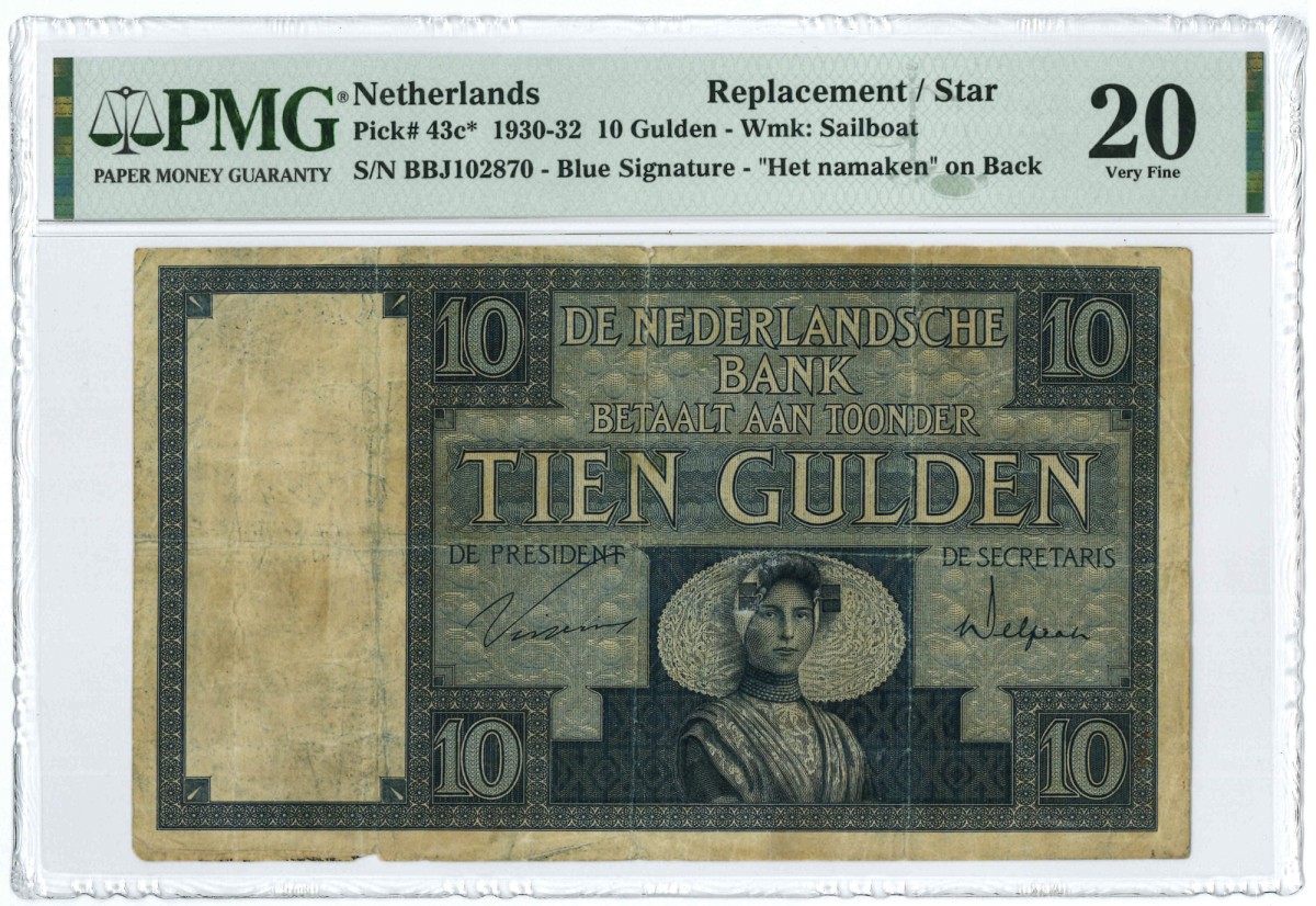 Nederland. 10 gulden. Replacement. Type 1924. Type Zeeuws meisje. - Zeer Fraai.