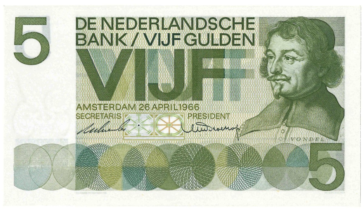 Nederland. 5 gulden. Bankbiljet. Type 1966. Type Vondel I. - UNC.