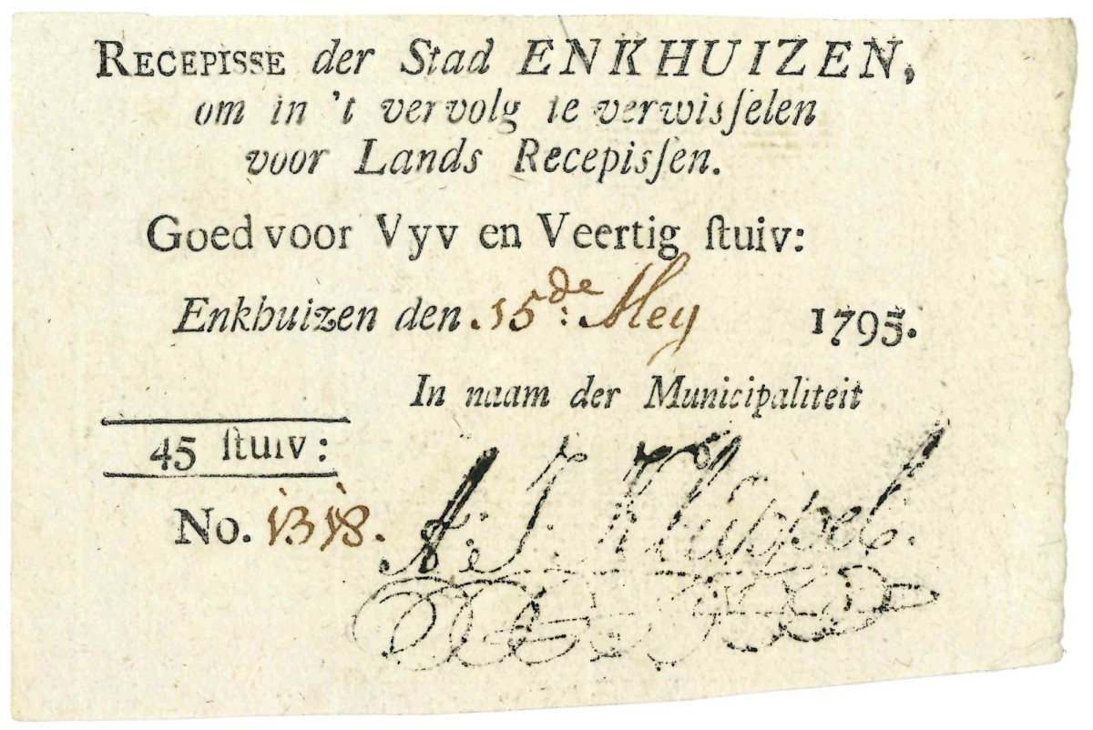 Nederland. 45 stuiver. Recepisse. Type 1795. Type Enkhuizen. - Zeer Fraai.