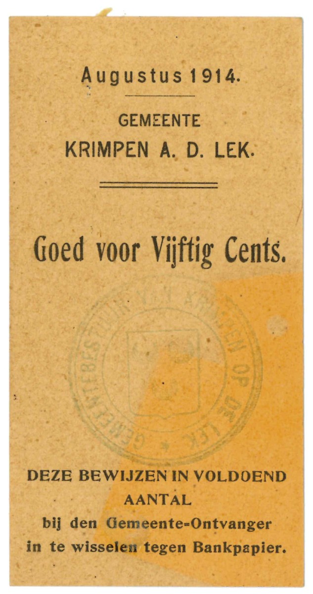 Nederland. ½ gulden. Waardebon. Type 1914. Type Krimpen aan de Lek. - Zeer Fraai.